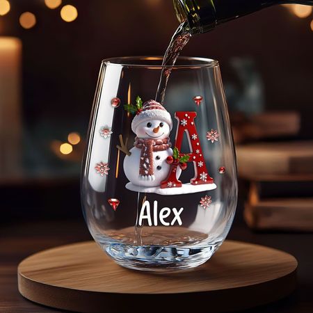 Snowman Merry Christmas For Family And Friends - Personalized Stemless Wine Glass